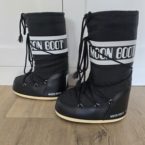 Moon Boot Classic Tall Winter Boots in Black with Cream Soles